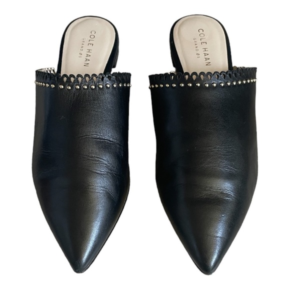 Cole Haan Raelyn Black Leather Scalloped Studded Point Toe Mules Size 6 - Picture 4 of 11